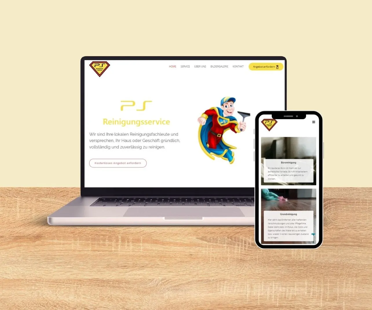 Website von PS Reinigungsservice auf Laptop und Smartphone