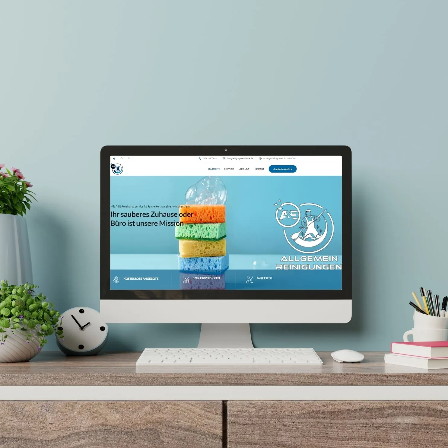 Website von A&E Reinigungsservice auf einem iMac