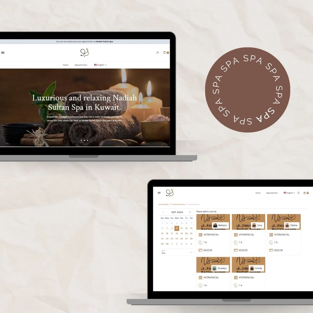 Website des Nadiah Sultan Spa auf zwei Laptops