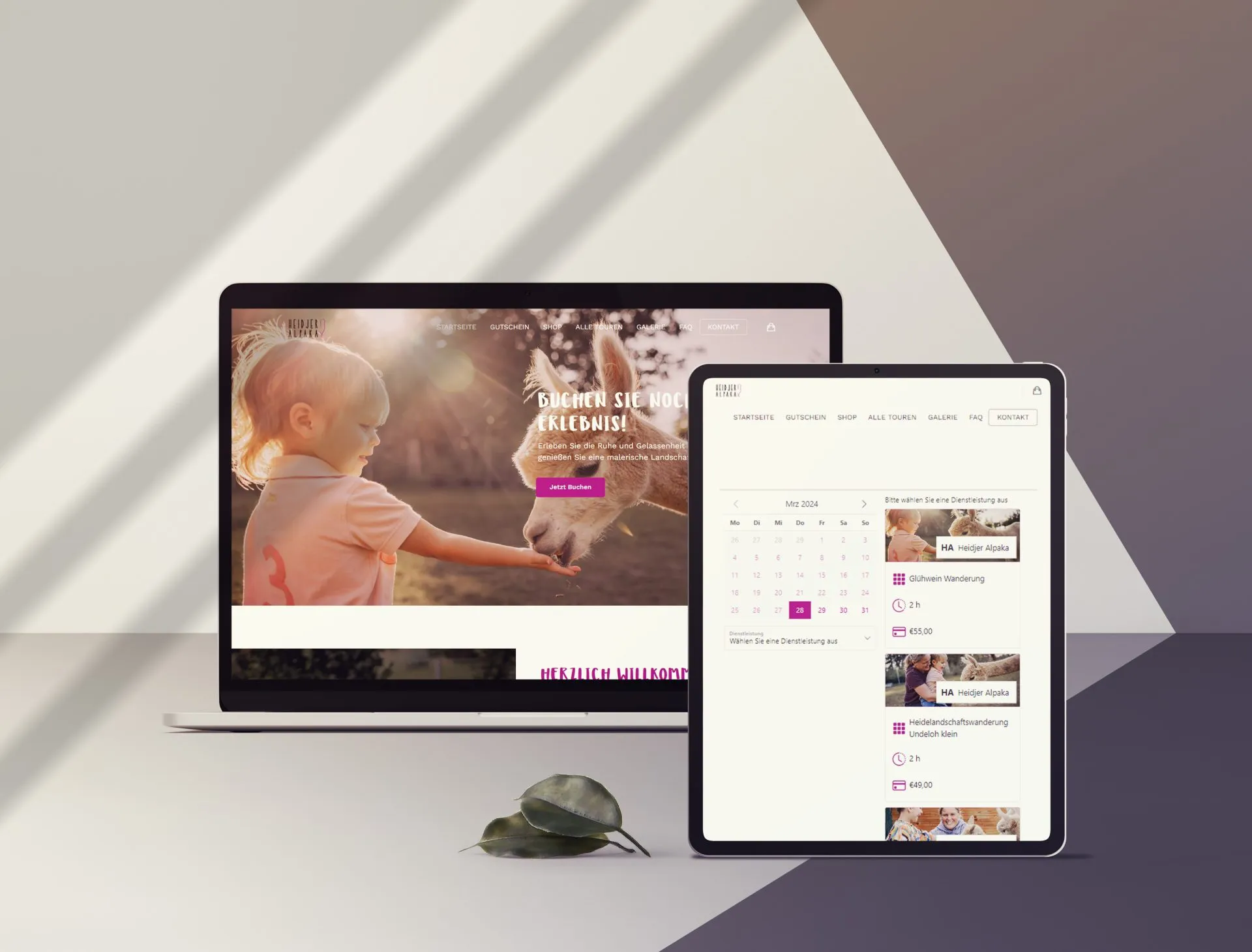 Website von Heidjer Alpakas auf Laptop und Tablet