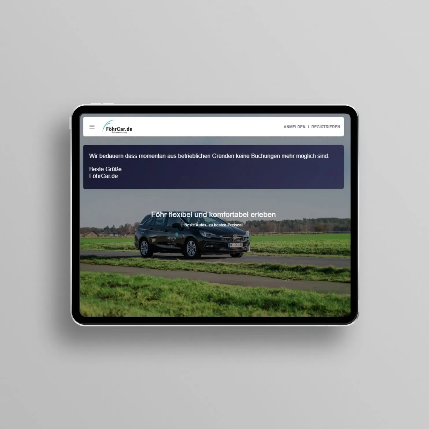 Website von Föhrcar auf einem Tablet