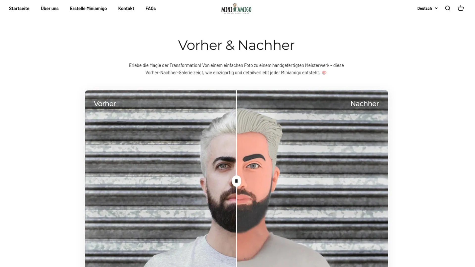 Abschnitt Vorher und Nachher: Foto eines Mannes neben seiner Figur