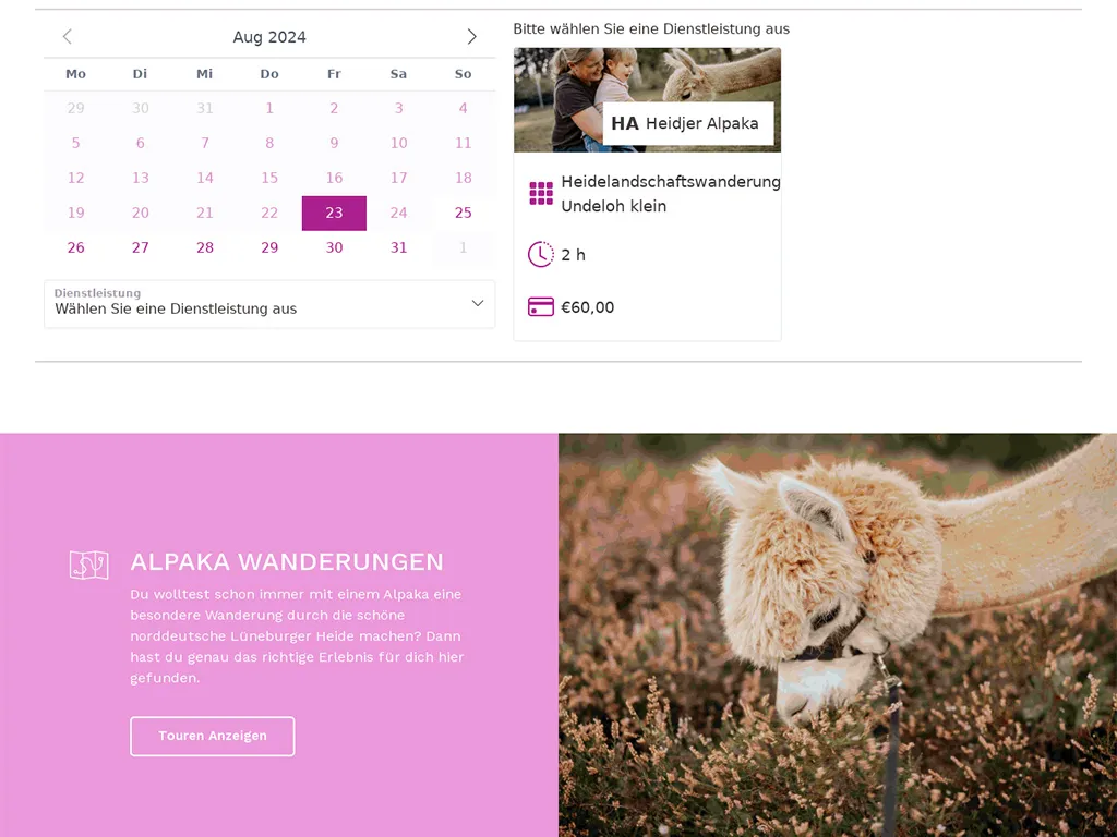 Buchung einer Wanderung: Kalender, Dauer und Preis