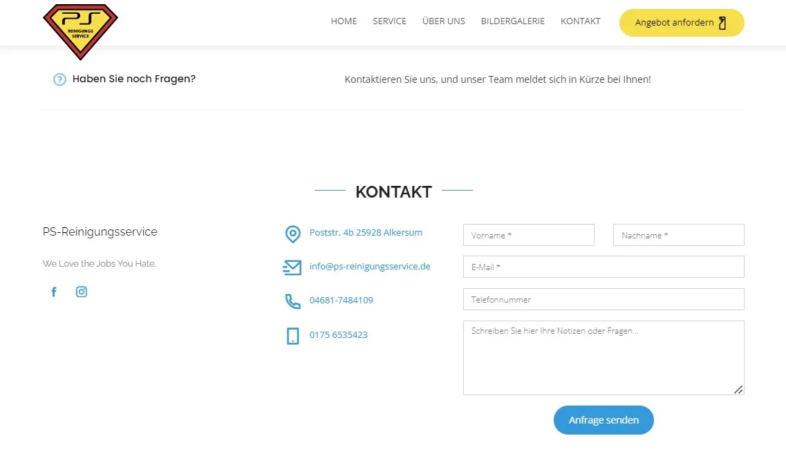 Kontaktseite mit Formular