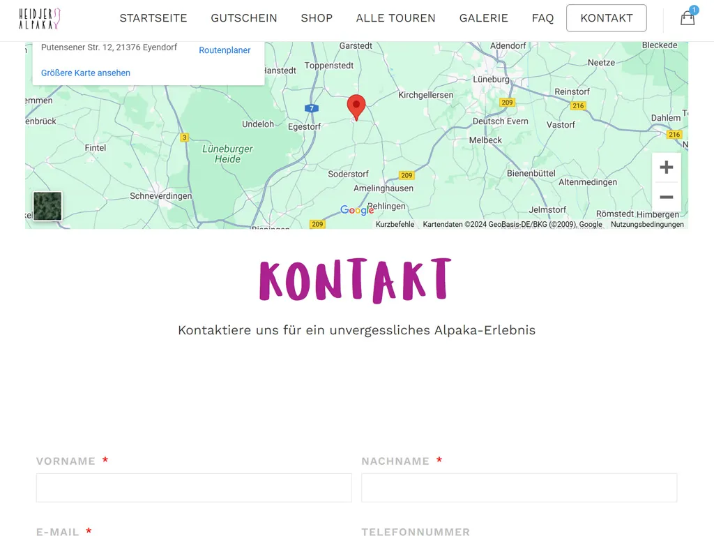 Kontaktseite mit Karte der Umgebung und Formular
