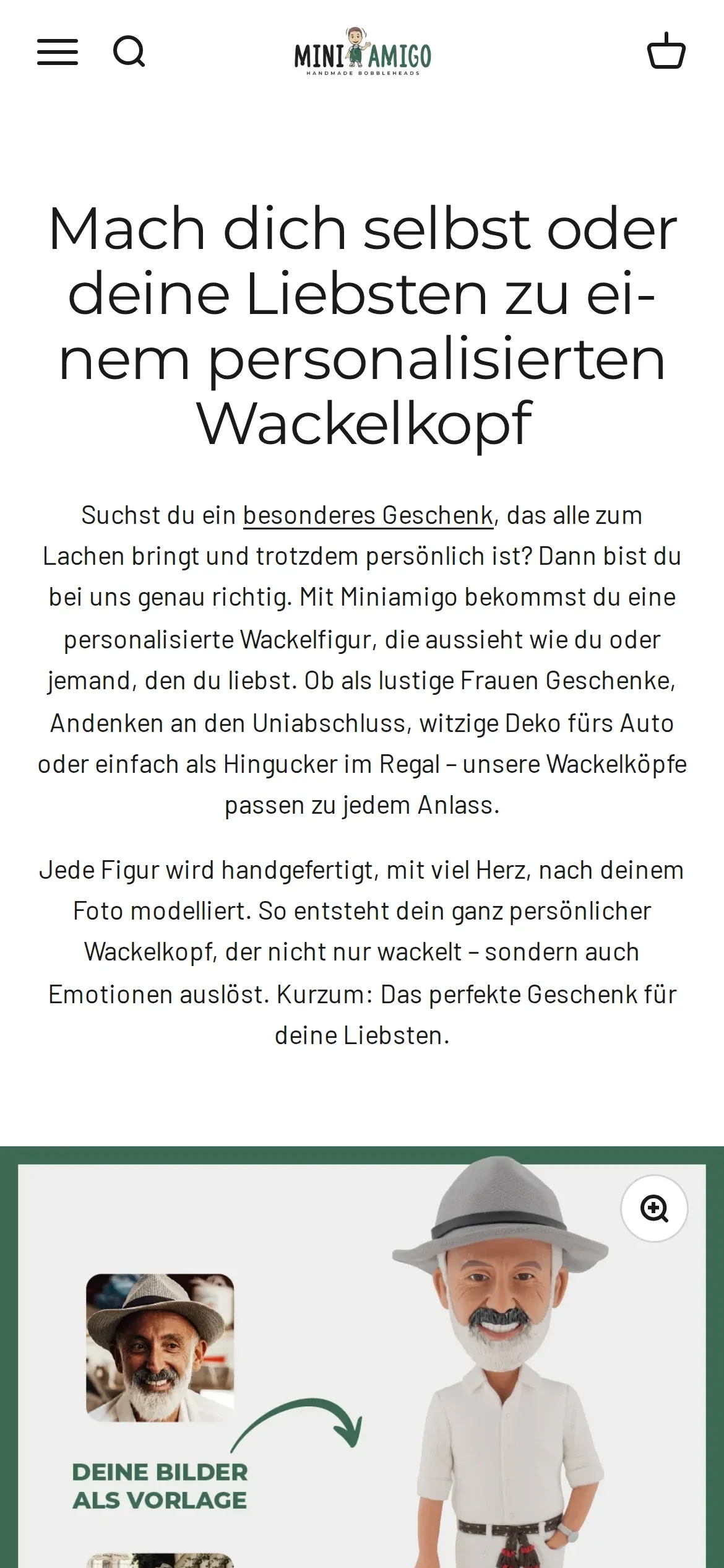 Produktseite „Werde ein Miniamigo“ auf dem Smartphone