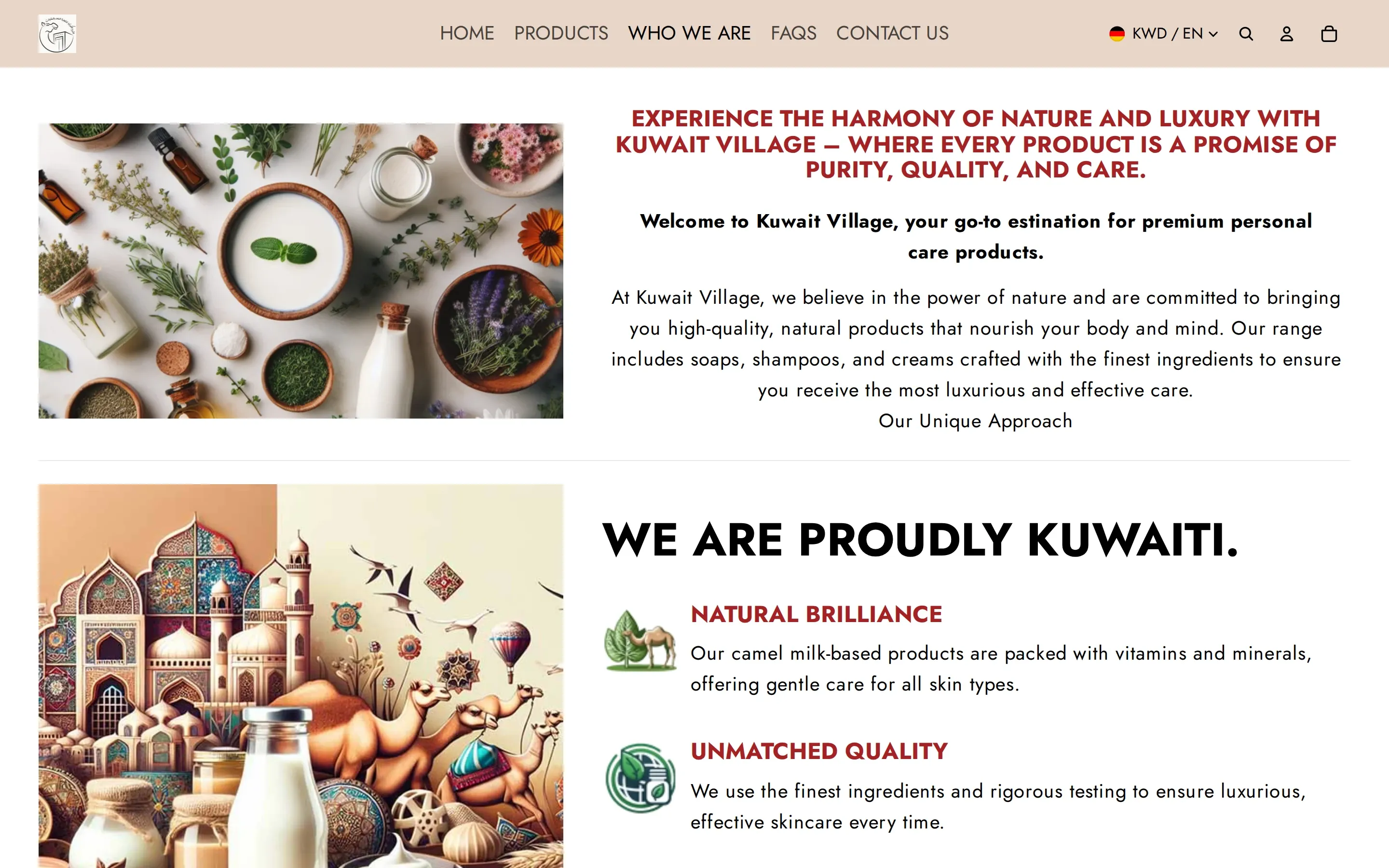 Seite „Who we are“ am Desktop mit Bildern zu Natur und Herkunft