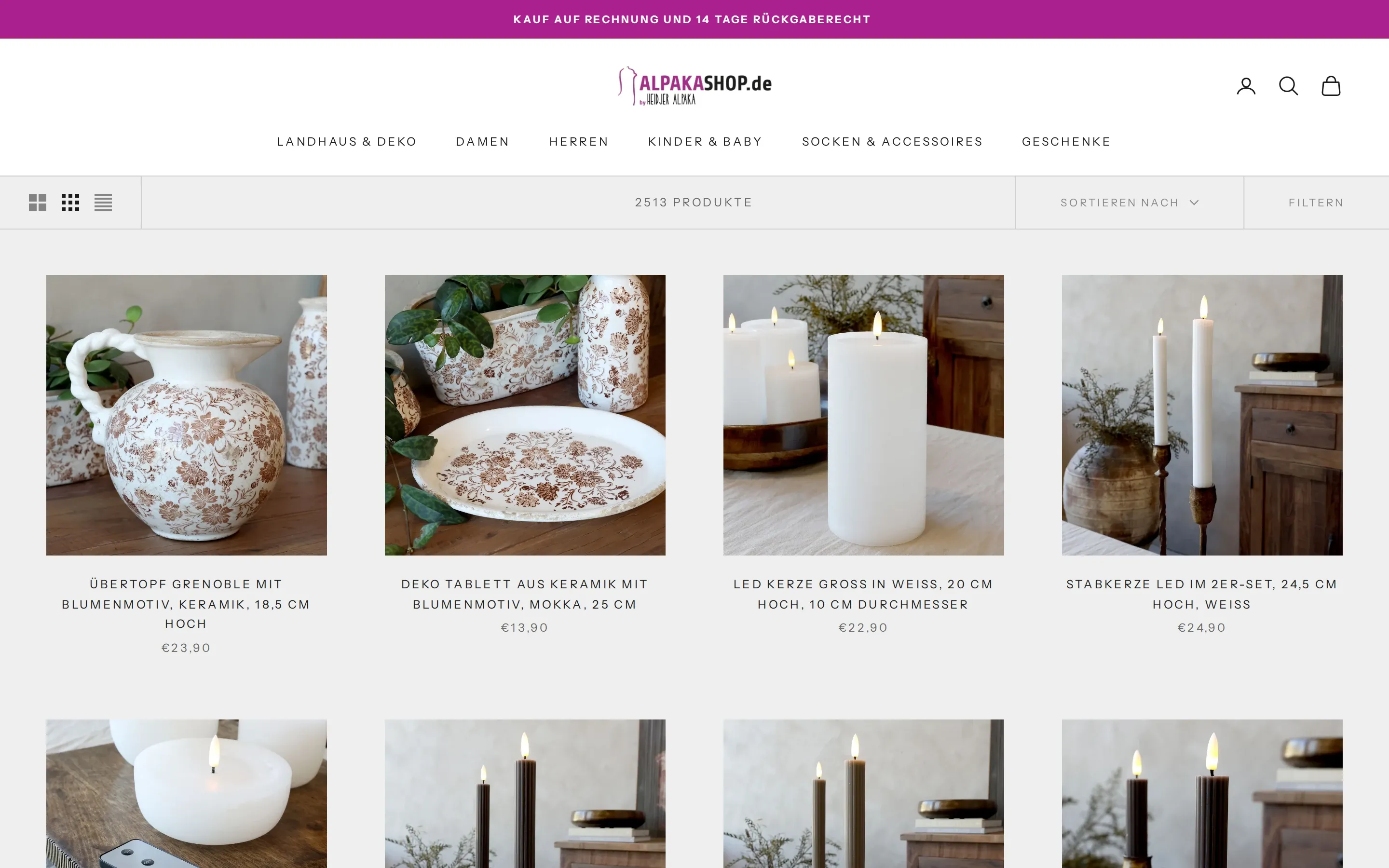 Kategorie Wohnaccessoires am Desktop mit Keramik und Kerzen