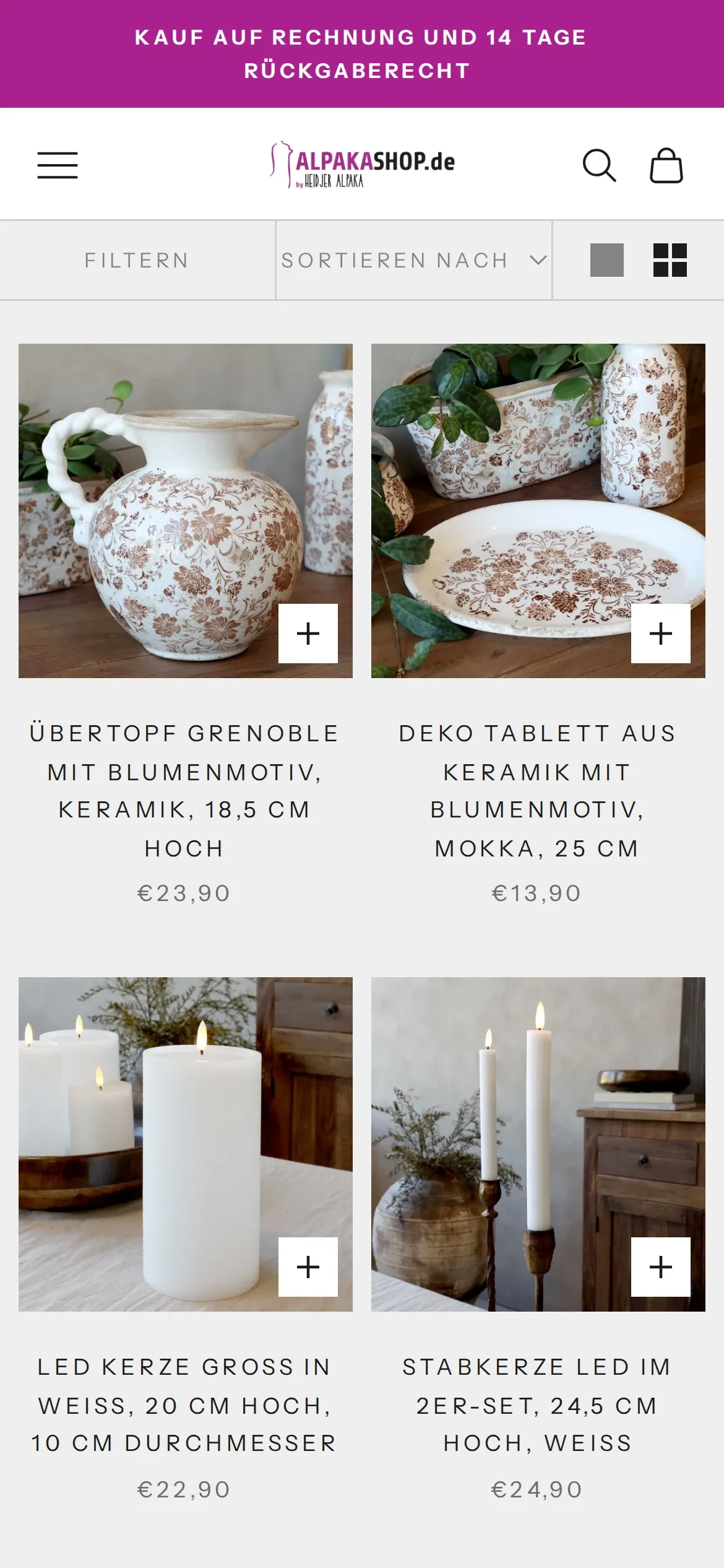 Kategorie Wohnaccessoires auf dem Smartphone
