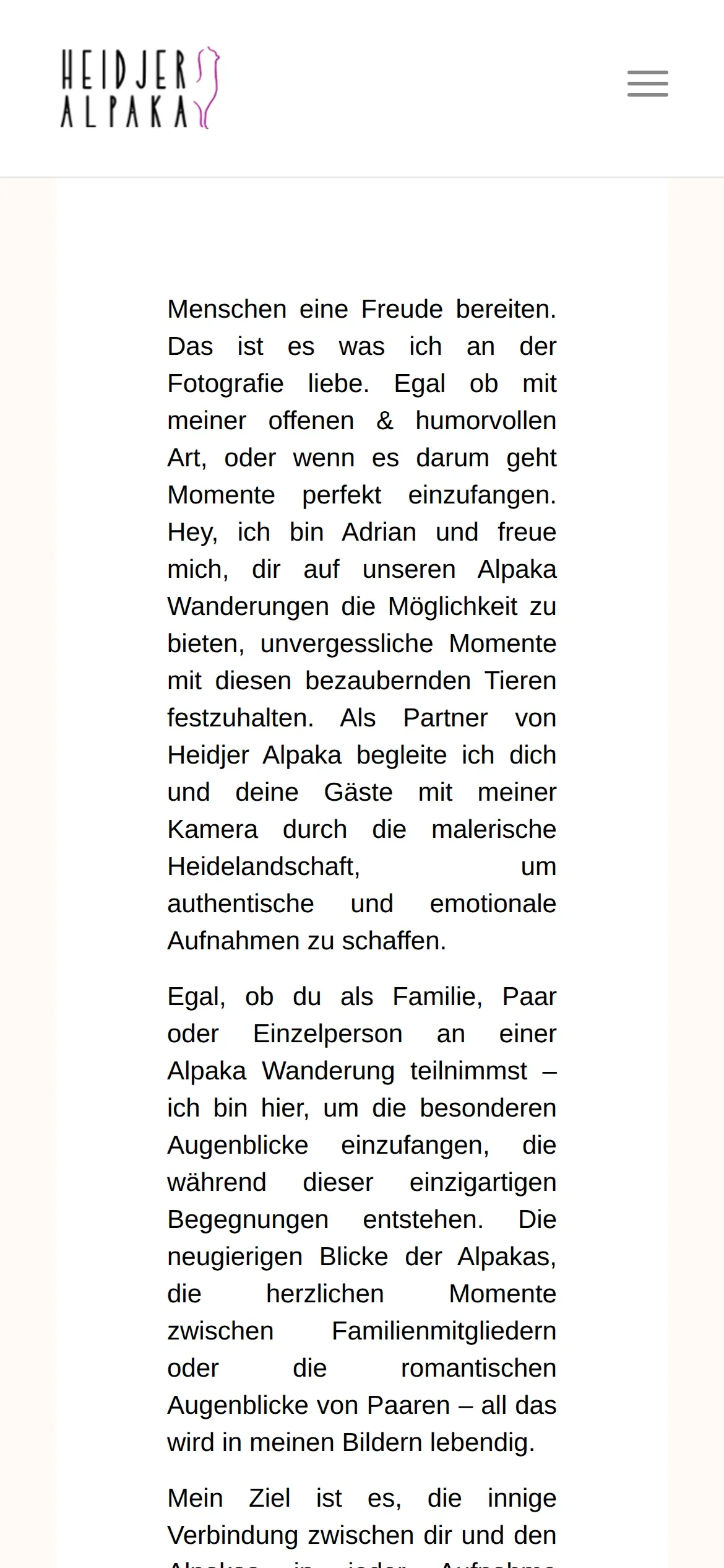 Seite zu den Fotoshootings auf dem Smartphone