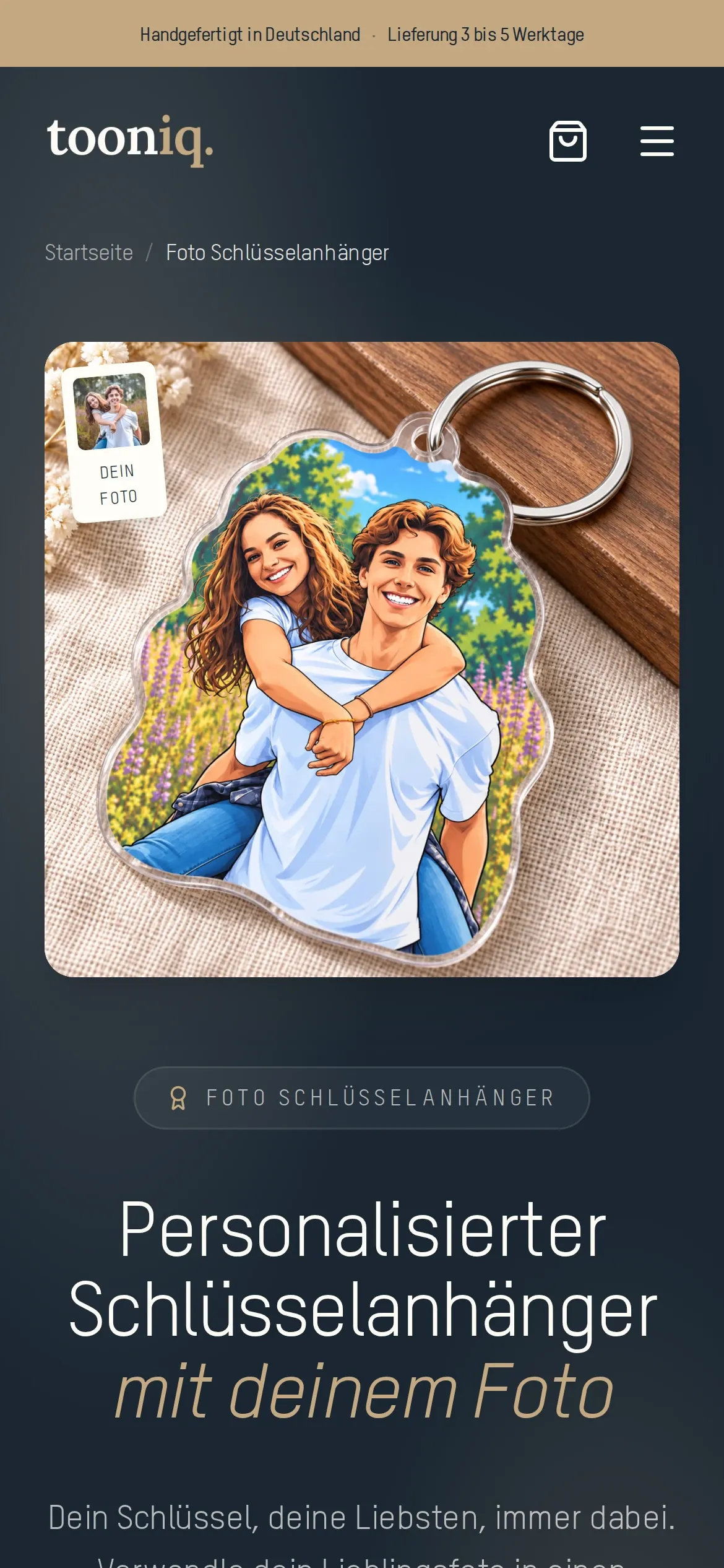 Produktseite des Schlüsselanhängers auf dem Smartphone