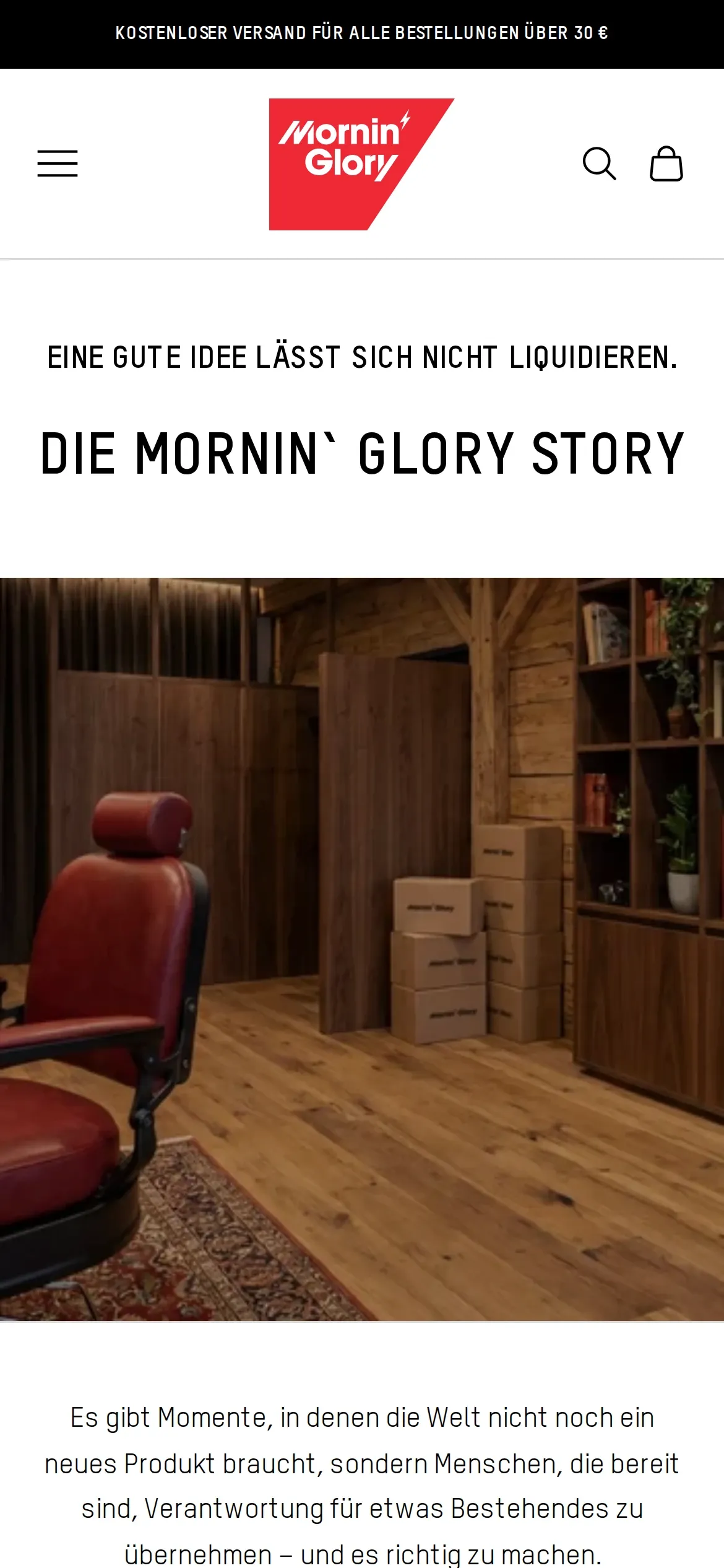 Seite „Die Mornin’ Glory Story“ auf dem Smartphone